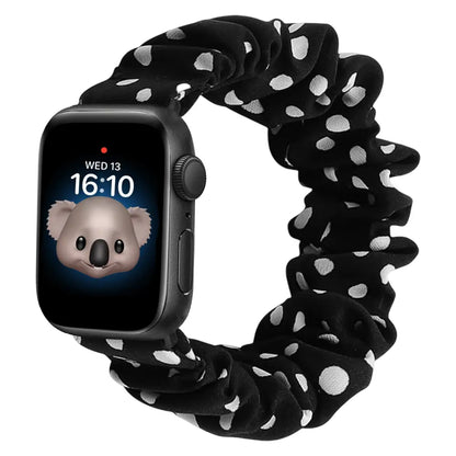 KidTime Scrunchie Band for Kids fits Apple Watch - 42/44/45mm / Black WhiteDot - Watch Band for Kids