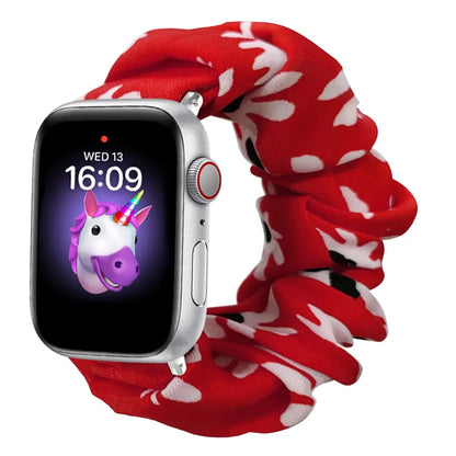 KidTime Scrunchie Band for Kids fits Apple Watch - 42/44/45mm / Red WhiteDaisy - Watch Band for Kids