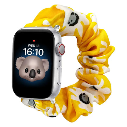 KidTime Scrunchie Band for Kids fits Apple Watch - 42/44/45mm / Yellow WhiteDaisy - Watch Band for Kids