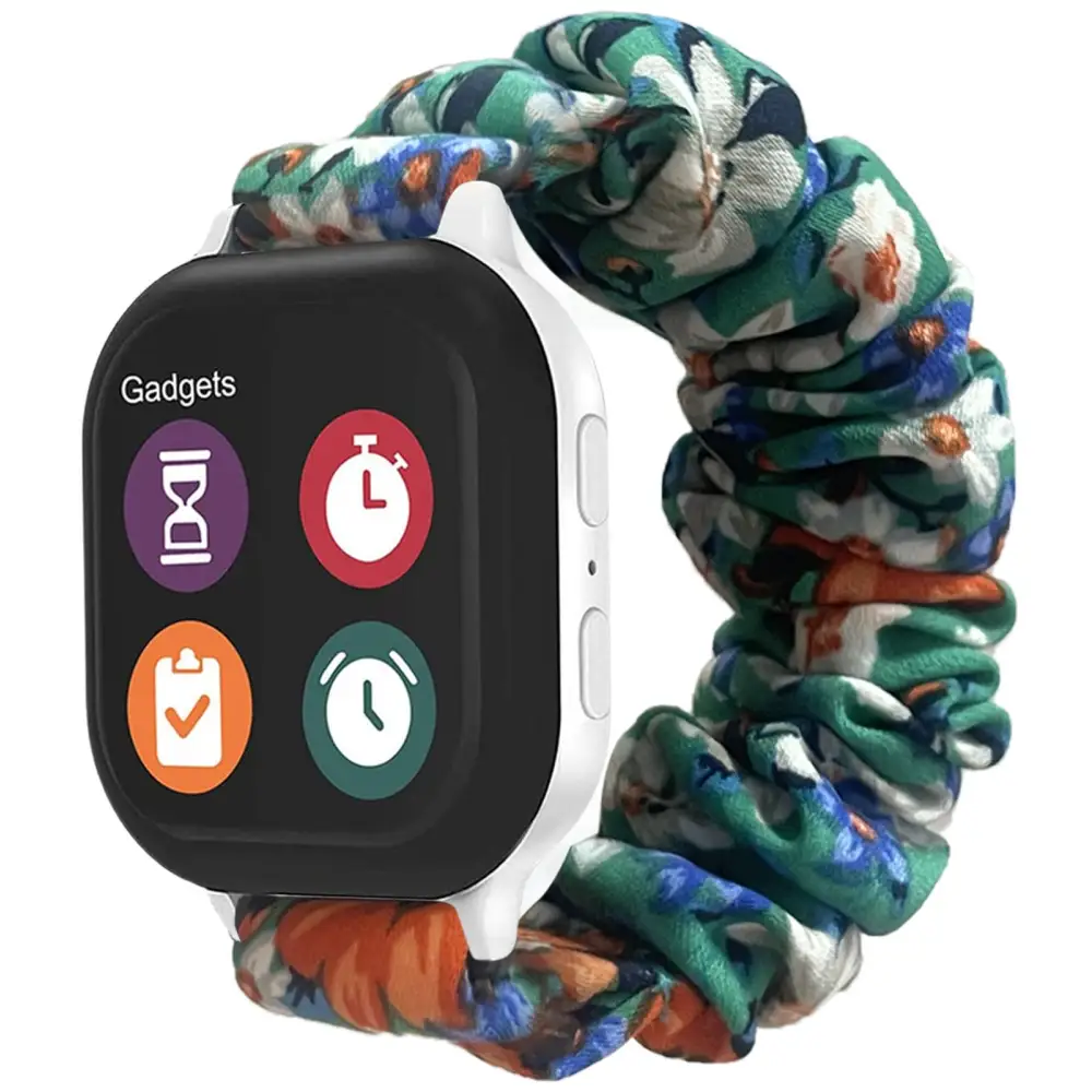 KidTime Scrunchie Band for Verizon Gizmo Watch - Green Floral - Watch Band for Kids